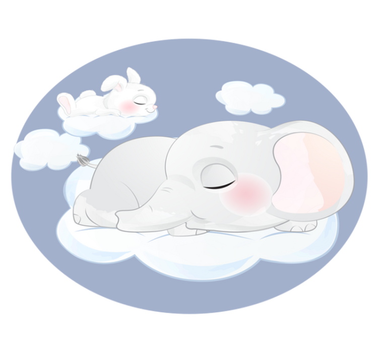 Tapete vinílico criança elefante e coelho dormindo na nuvem - TenStickers