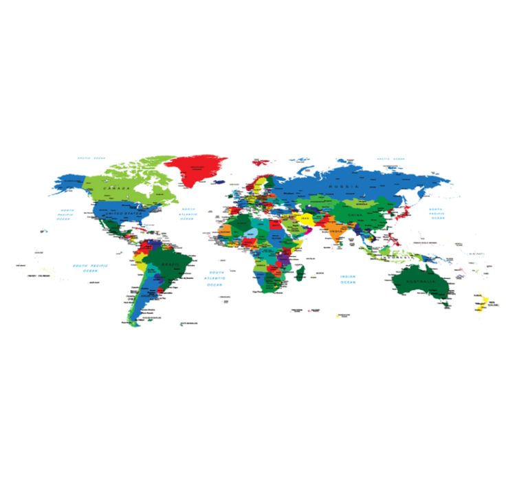Tapete vinílico de mapa mundial em cores vibrantes - TenStickers