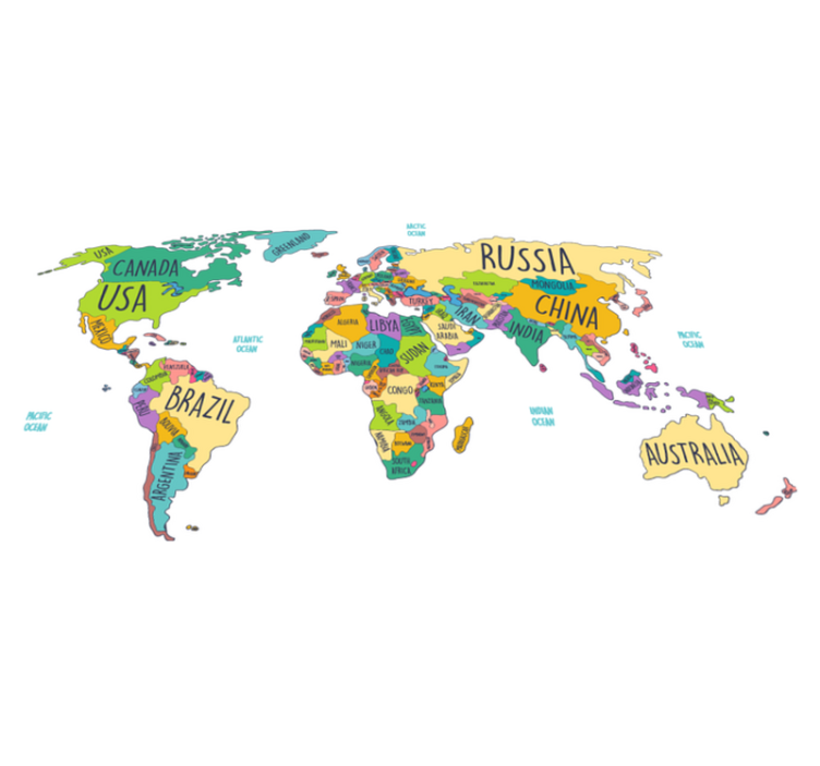 Tapete vinílico de mapa mundial mapa-múndi político - TenStickers