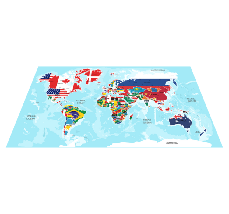 Tapete vinílico de mapa mundial e bandeiras do mundo - TenStickers