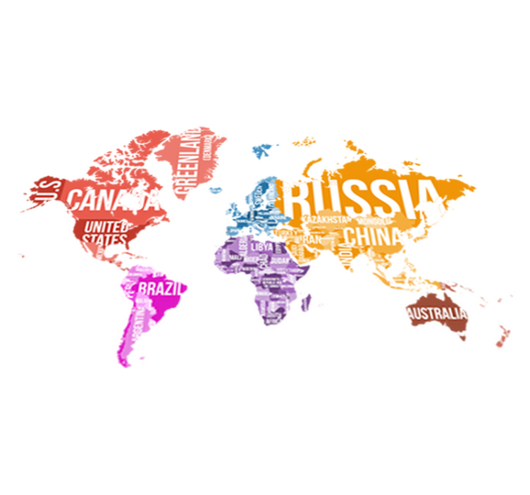 Tapete vinílico de mapa mundial com nomes e fronteiras - TenStickers