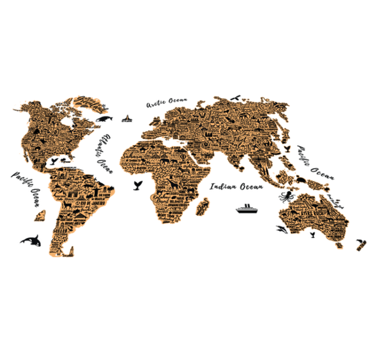 Tapete vinílico de mapa mundial com textos em perfil - TenStickers