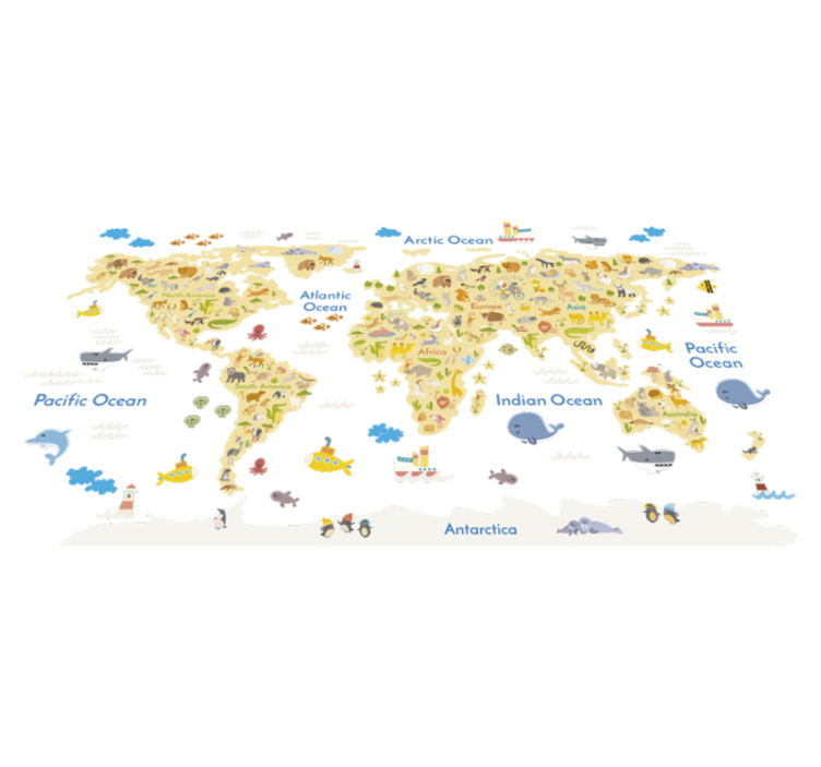 Tapete vinílico de mapa mundial fauna en - TenStickers