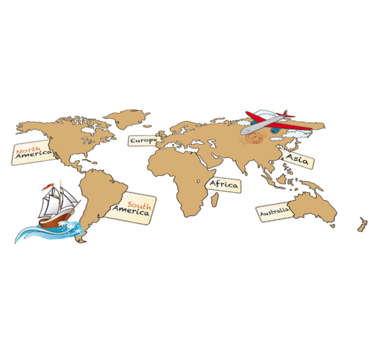 Tapete vinílico de mapa mundial continentes em inglês - TenStickers