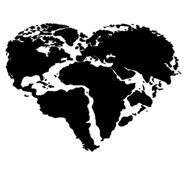 Tapete vinílico de mapa mundial adesivo em forma de coração - TenStickers