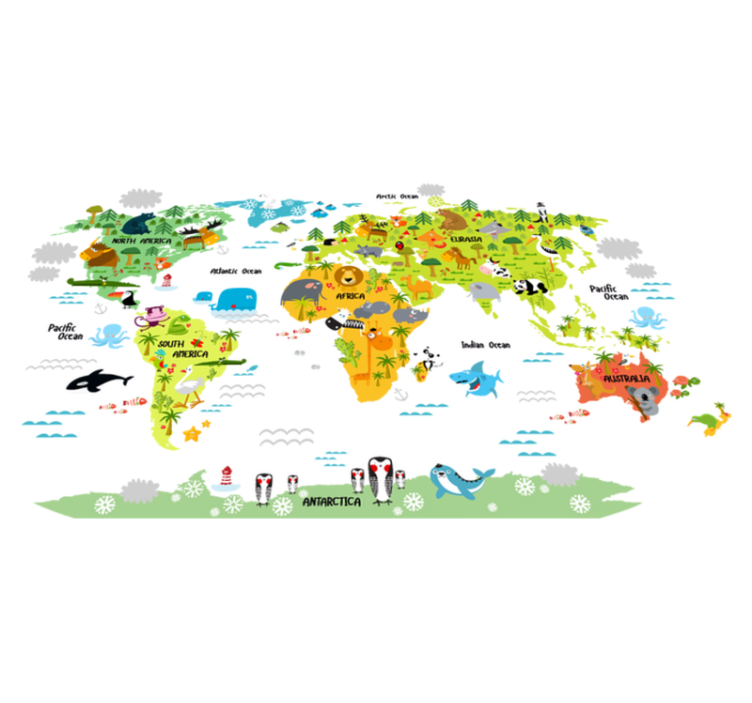 Tapete vinílico de mapa mundial com design de fauna inglesa - TenStickers