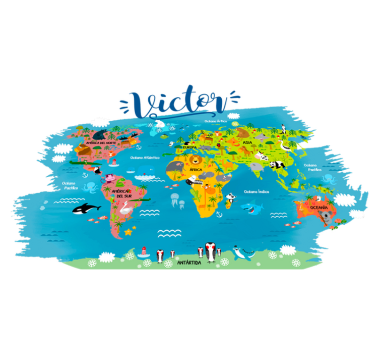 Tapete vinílico de mapa mundial com nomes em português - TenStickers