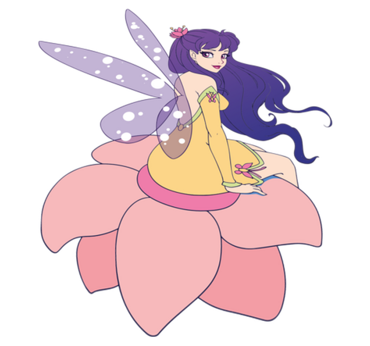 Tapete vinílico criança fada fofa sentada em flor - TenStickers