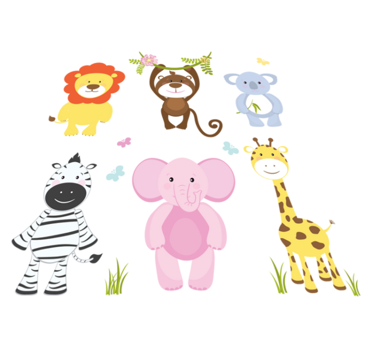 Tapete vinílico criança animais de bebê coloridos - TenStickers