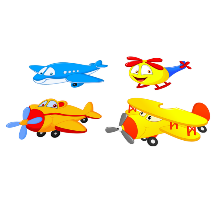 Tapete vinílico criança aviões e helicópteros com rostos - TenStickers