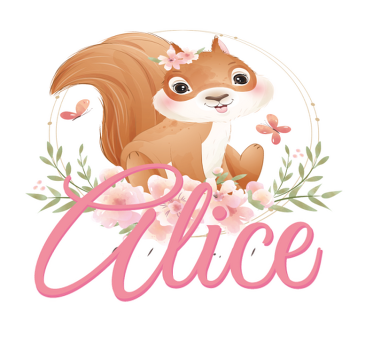 Tapete vinílico criança esquilo fofo com nome - TenStickers