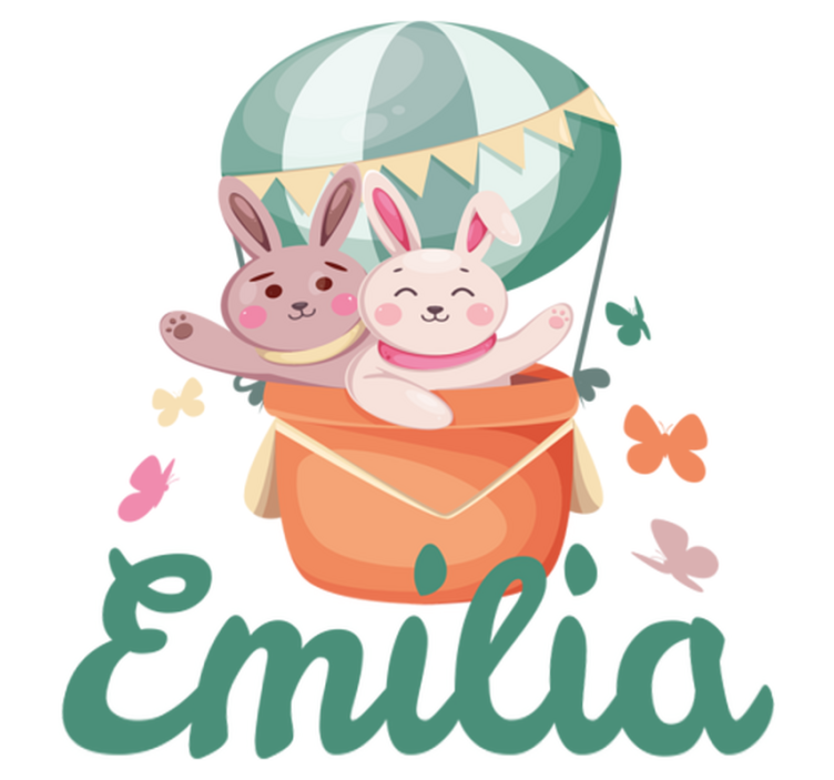 Tapete vinílico criança coelhinhos personalizados em balão - TenStickers