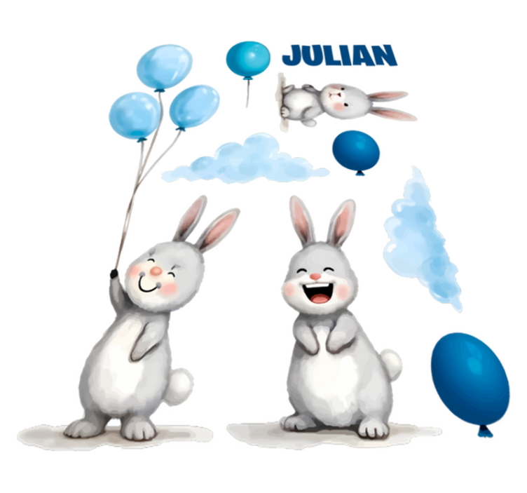 Tapete vinílico criança balões azuis com coelhos - TenStickers