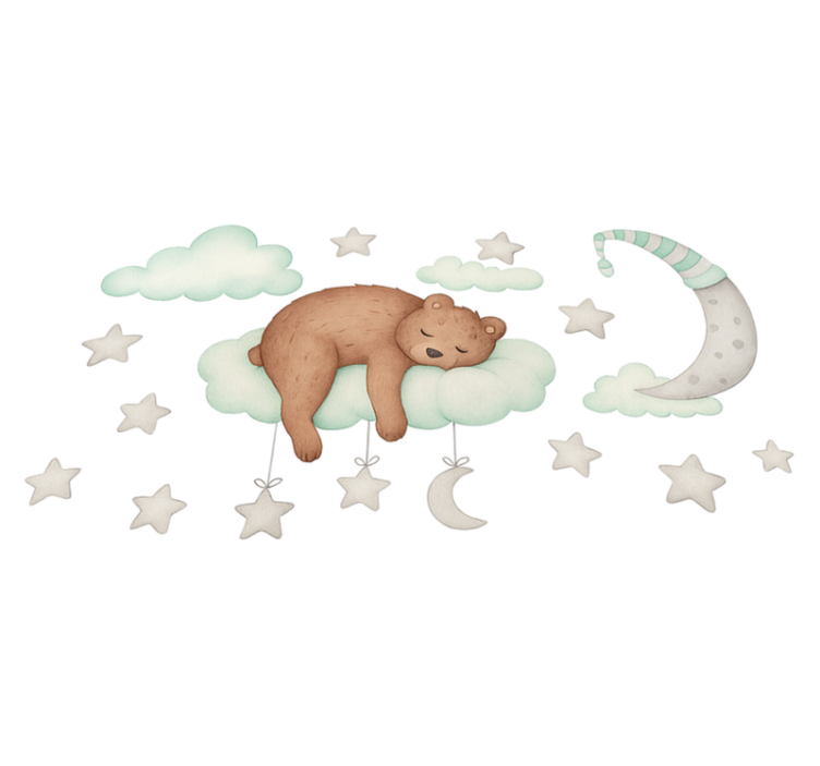 Tapete vinílico quarto urso dormindo nas nuvens - TenStickers