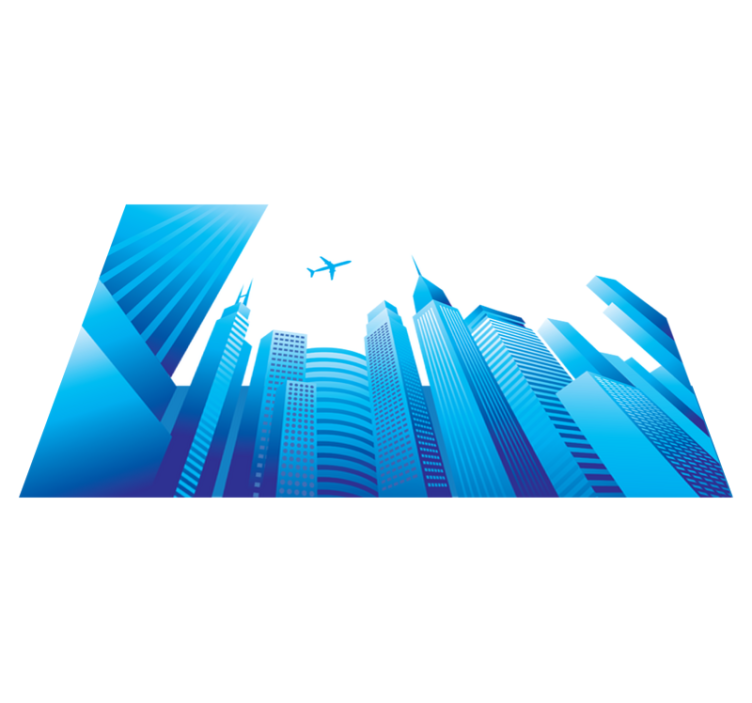 Tapete vinílico quarto cidade e avião voando - TenStickers