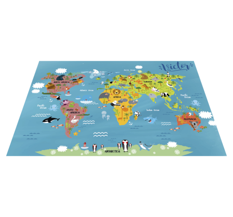 Tapete de vinil para crianças mapa do mundo com animais - TenStickers