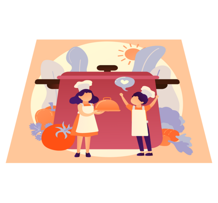 Chef de desenho animado segurando uma bandeja de ladrilhos de com - TenStickers