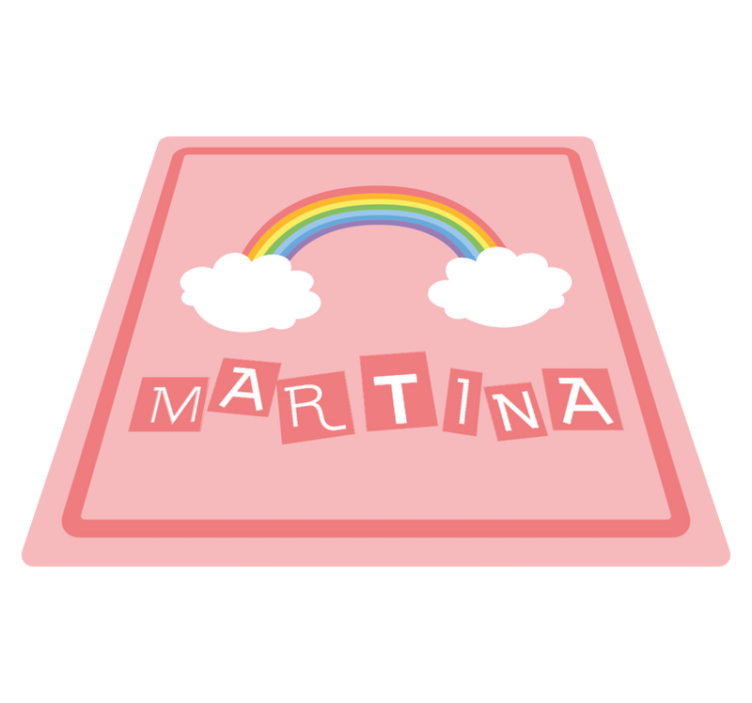 Nuvens rosa arco-íris com tapete personalizado com nome - TenStickers