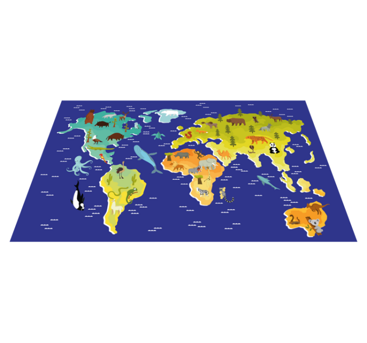 Para crianças com tapete de mapa mundial de flora e fauna - TenStickers