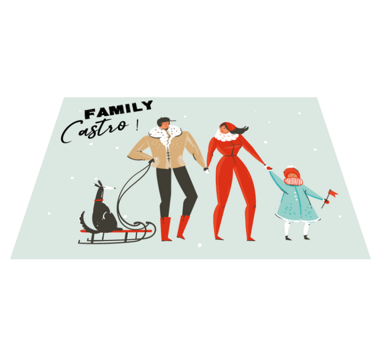 Família e cão no tapete personalizado de inverno - TenStickers