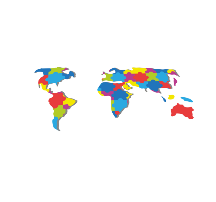 Tapete vinílico de mapa mundial estilo colorido mundial - TenStickers