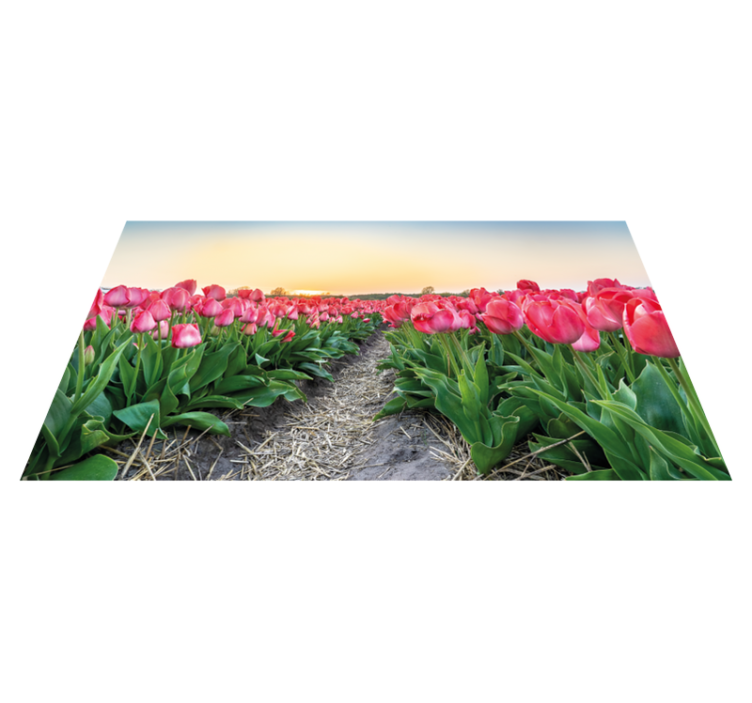 Tapete de vinil floral com campo de tulipa verde rosa - TenStickers