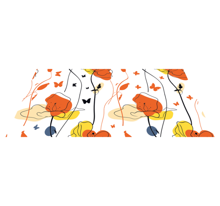 Desenho abstrato papoulas borboletas tapete floral - TenStickers