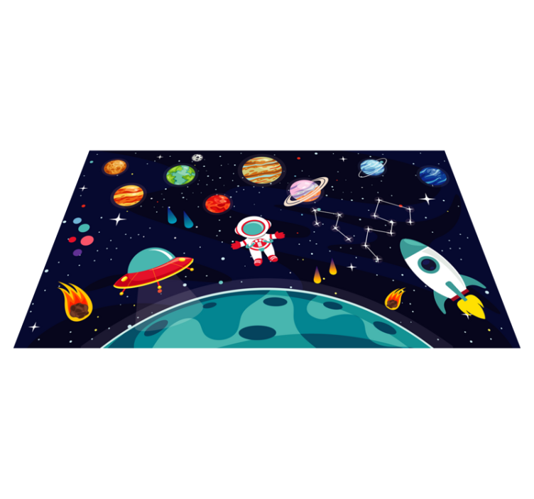 Meio planeta dos desenhos animados com tapete de planetas diferen - TenStickers