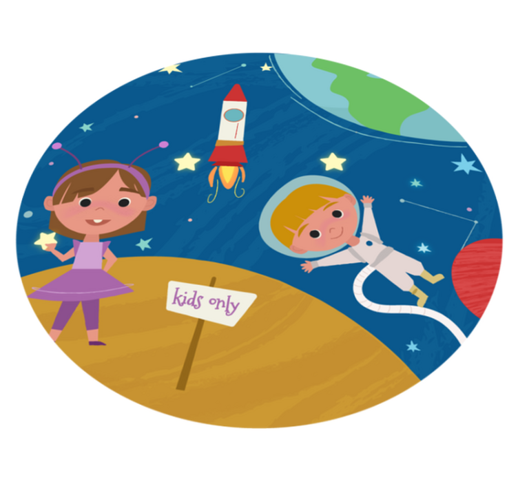 Desenhos animados crianças brincando no tapete estrela do espaço - TenStickers