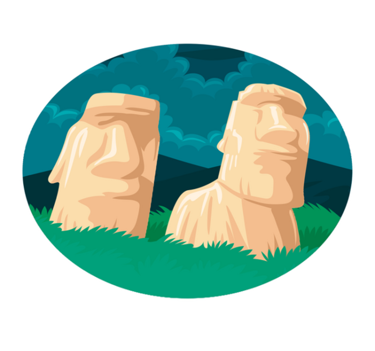 Tapete vinílico de mapa mundial silhueta de estátuas moai - TenStickers