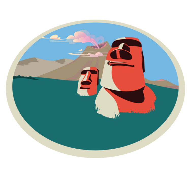 Tapete vinílico de mapa mundial ilustração de estátuas moai - TenStickers