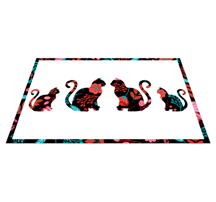 Tapete vinílico flores e plantas silhuetas coloridas de gato - TenStickers