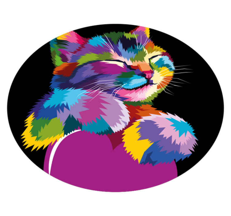 Rosto colorido de um tapete circular de gato - TenStickers