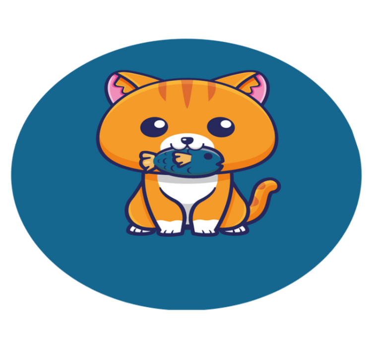 Gato fofo comendo peixe desenho animado tapete animal - TenStickers