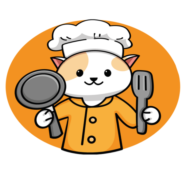 Gato fofo chef segurando garfo e colher tapete de animais - TenStickers