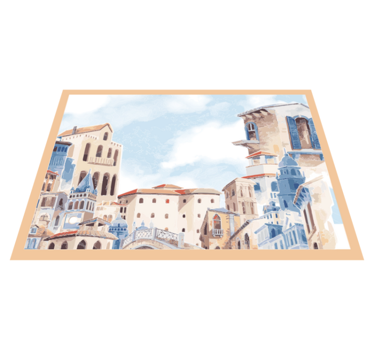 Aquarela cidade desenho infantil tapete de vinil - TenStickers