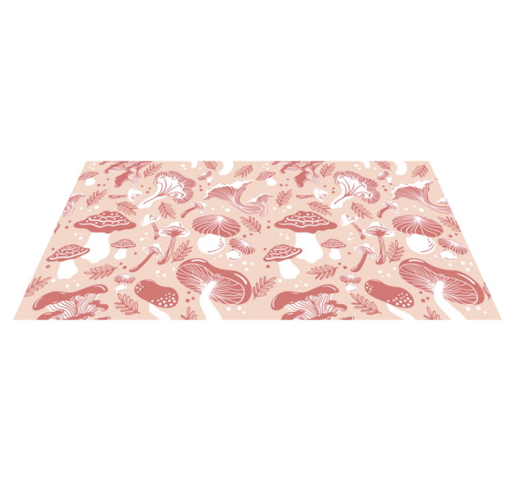 Tapete floral com padrão de folhas e cogumelos rosa - TenStickers