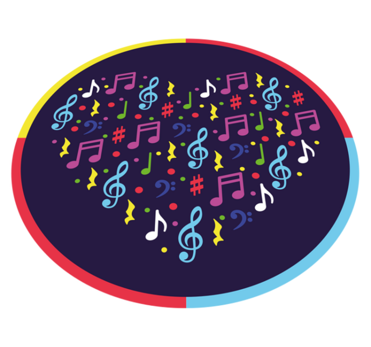 Tapete circular de notas musicais coloridas de coração - TenStickers