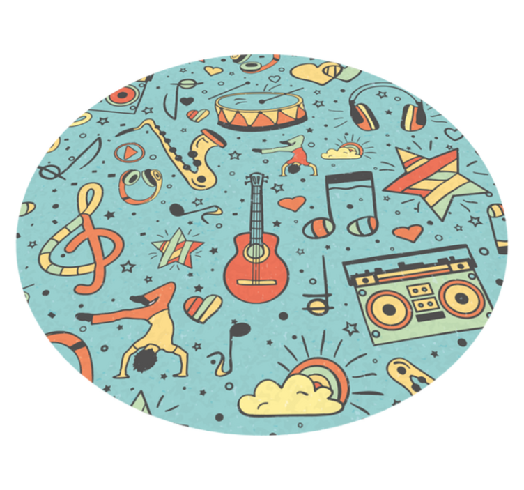 Tapete circular colorido de notas musicais vintage - TenStickers