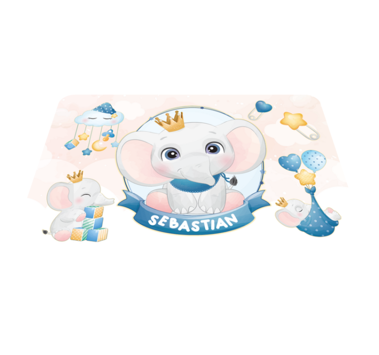 Tapete vinílico com nome elefante coroado brincalhão - TenStickers