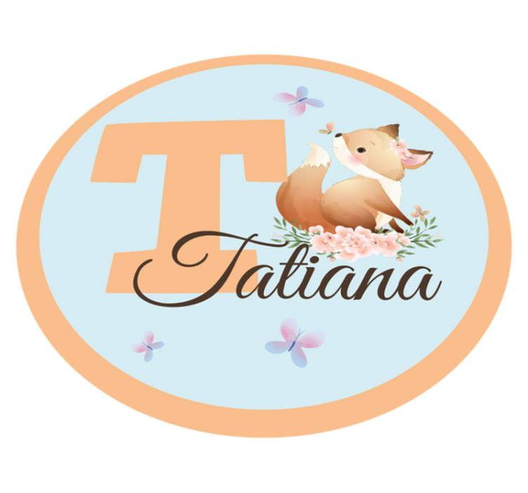 Raposa de animais fofos com tapete de quarto com nome - TenStickers