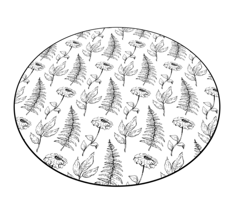 Tapete vinílico redondo contorno preto floral - TenStickers