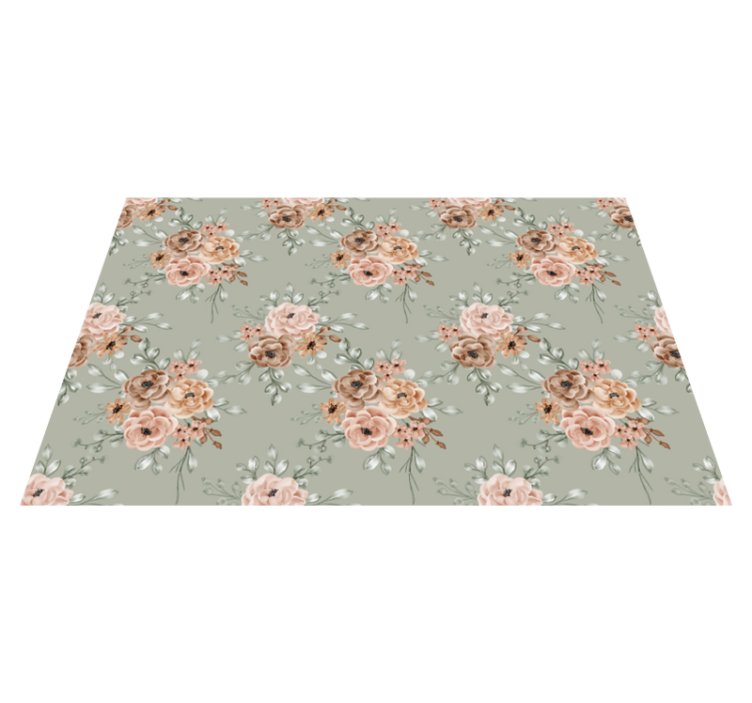 Rosas vintage em tapete floral de vinil verde menta - TenStickers