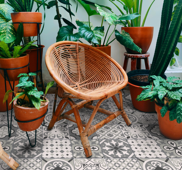 Efeito de ladrilho hidráulico em tons de cinza carpete de ladrilh - TenStickers