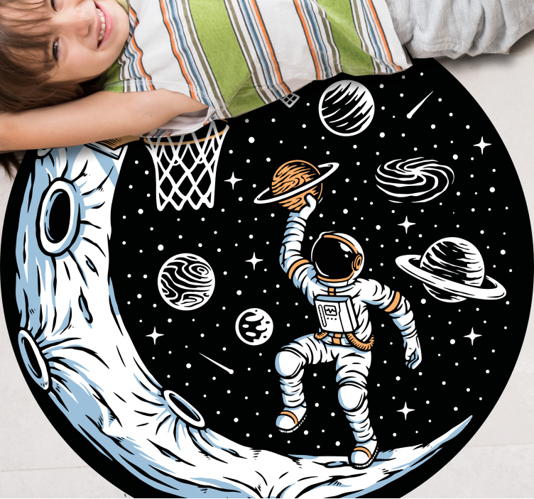 Astronauta jogando basquete no tapete do quarto - TenStickers