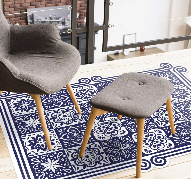 Azulejos azuis e tapete de vinil com fita branca - TenStickers