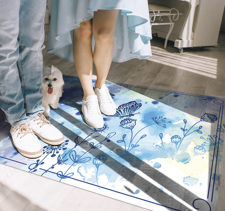 Desenho floral e borboletas tapete animal - TenStickers