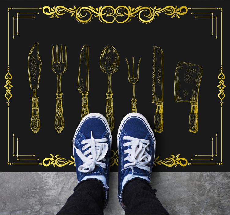 Ouro vintage em ladrilhos de cozinha pretos - TenStickers