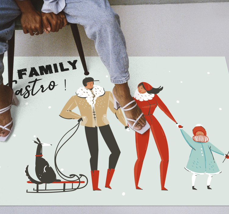 Família e cão no tapete personalizado de inverno - TenStickers