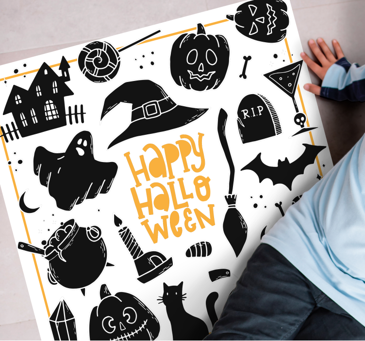 Feliz halloween preto doodles tapete circular - TenStickers